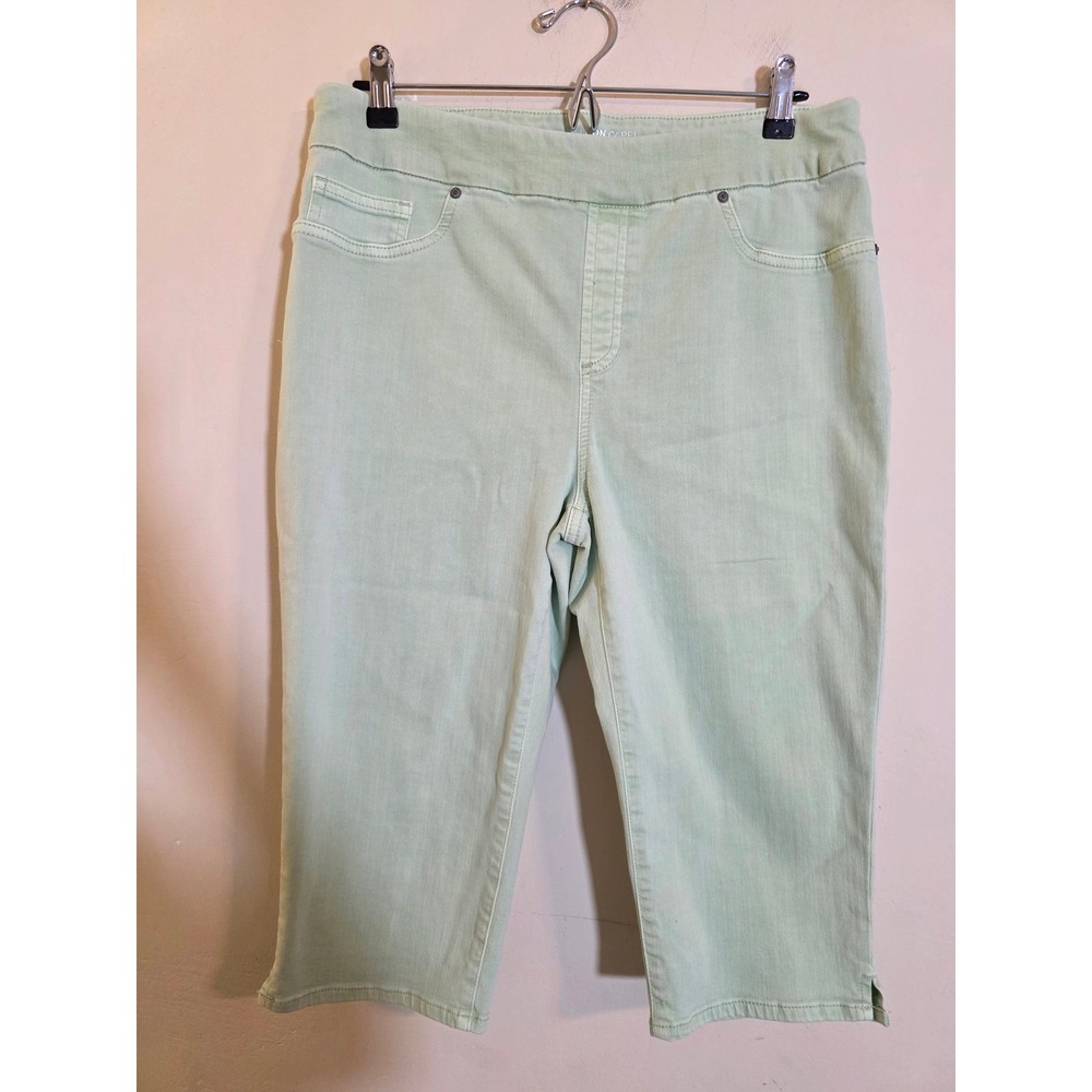 Chicos Pull On Capri Pants Sage Green Stretch Denim Cropped Jeans Size 2(12,Lrg)